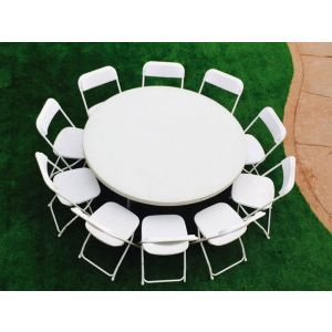 White Round Party Table with 10 Folding Chairs Package at the park